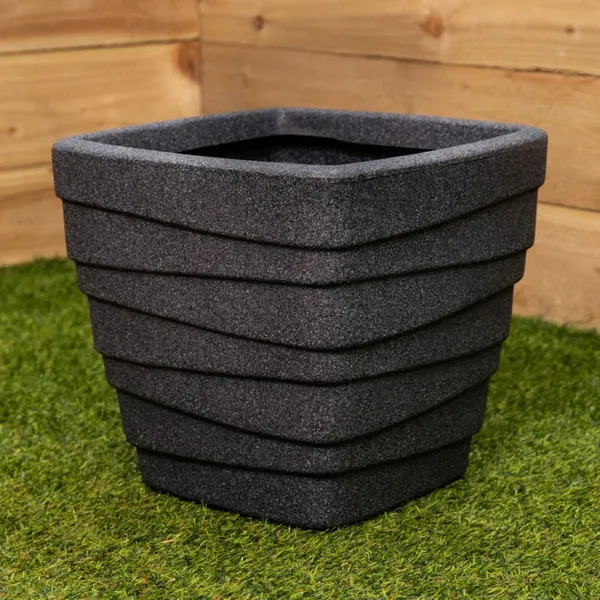 image of 31cm Small Square Dark Grey Garden Patio Trojan Plant pot