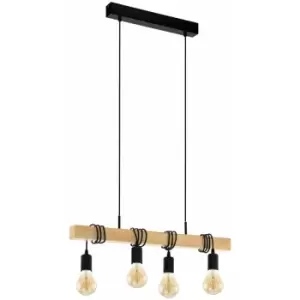 image of Hanging Ceiling Pendant Light Black & Wood 4x E27 Kitchen Island Multi Lamp