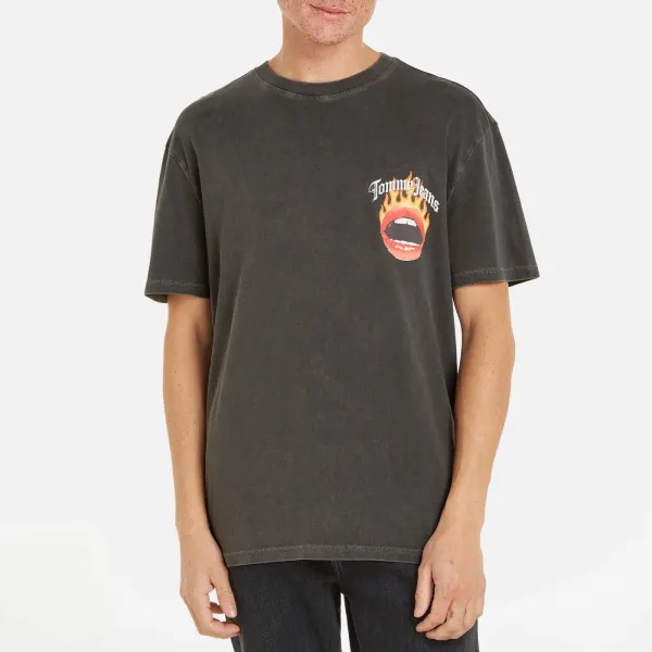 Image of Tommy Jeans Vintage Fire Lips Cotton-Jersey T-Shirt - L