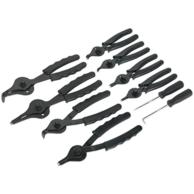 Image of Loops 10 Piece Internal External Circlip Pliers Set - Heat Treated Steel - Vinyl Grips Metallics