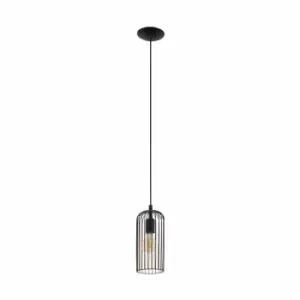 Image of Eglo Rounded Caged Single Pendant In Black And Copper