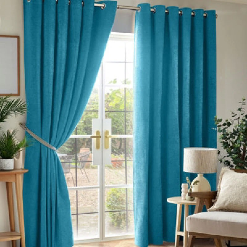 Image of Luxury Living Chenille Blackout Ring Top Eyelet Curtains 117Cm X 137Cm Teal