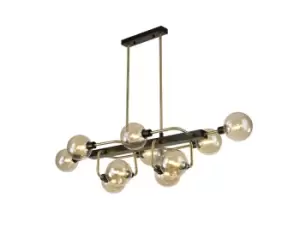 Image of Fixed Pendant Ceiling, 10 Light G9, Matt Black, Antique Brass, Cognac Glass