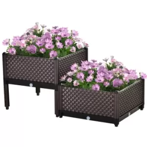 Image of Outsunny 50cm x 50cm x 46.5cm Set of 2 Plastic Raised Garden Bed, Planter Box, Flower Vegetables Planting Container with Self-Watering Design