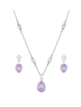 image of Mood Silver Purple Aurora Borealis Pear Drop Pendant Necklace And Earring Set - Gift Boxed