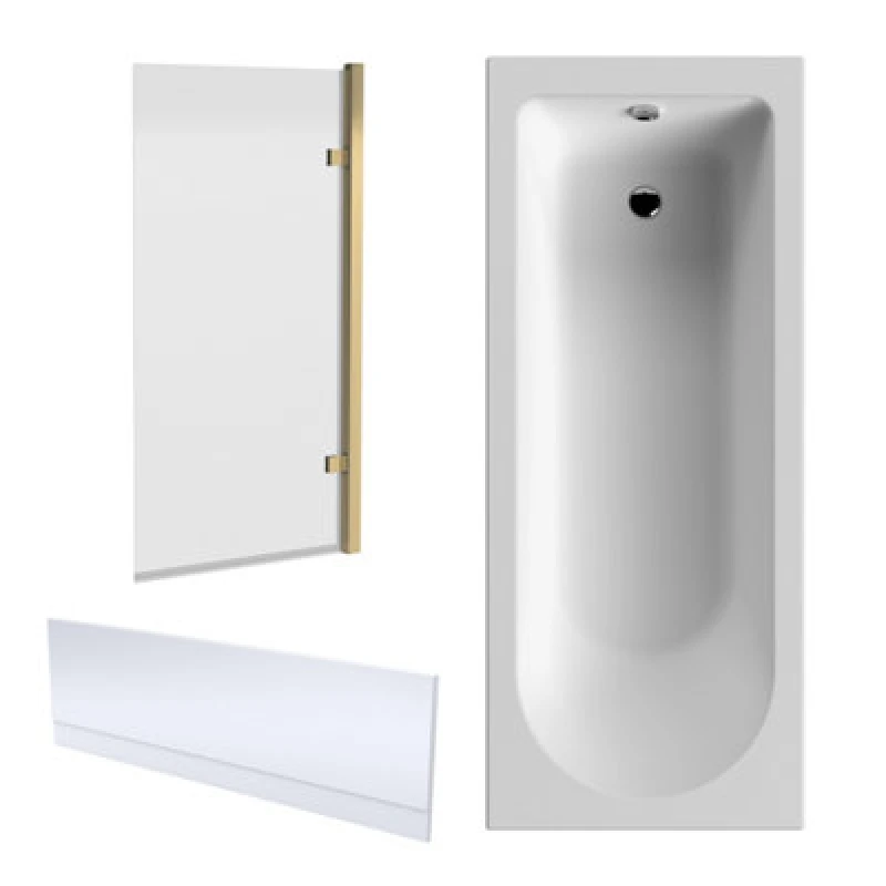 Image of Balterley 700x750mm Round Bath, Front Panel and Square Screen Brushed Brass Bronze