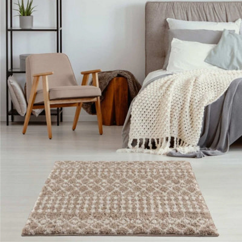 Image of THE RUGS Soft Moroccan Diamond Shaggy Rugs & Runners Beige Ivory Living Room Size: 120cm x 120cm Beige Unisex 120cm x 120 cm