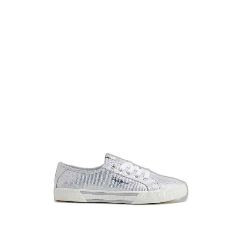 Image of Pepe Jeans Brady Canvas Trainers Silver-Coloured Polyester 39 (5.5 to 6)