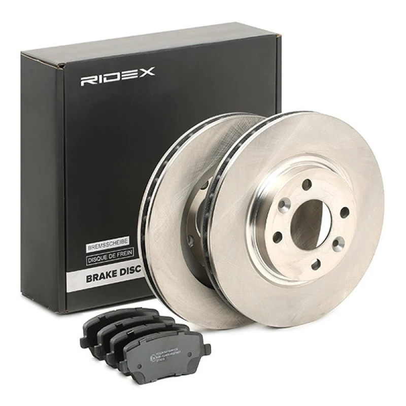 Image of RIDEX 3405B1398 Brake disc and pads set Front Axle, Brake Disc Type: internally vented, excl. wear warning contact Brake Set,disc brakes (3405)