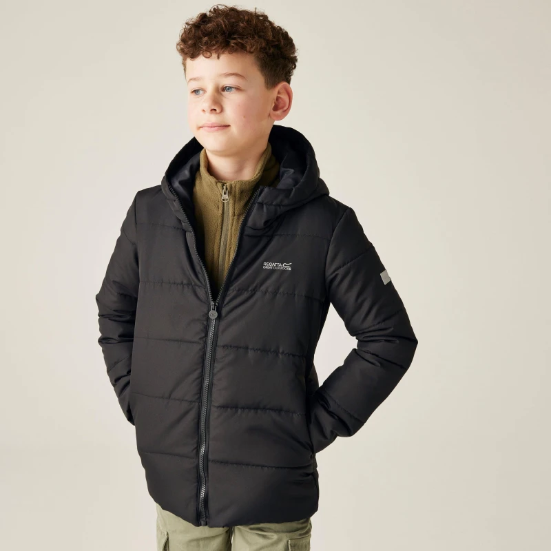 Image of Regatta Unisex Kids Halkner Thermoguard Reflective Long Sleeve Insulated Puffer Jacket Black unisex 11-12 (L)