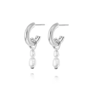 Image of Daisy London 925 Sterling Silver Treasures Double Baroque Pearl Hoop Earrings Sterling Silver