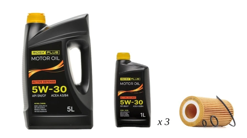 Image of RIDEX PLUS 100908O0030P Oil change kit (oil filter + engine oil) Oil change kit (oil filter + engine oil) (100908)