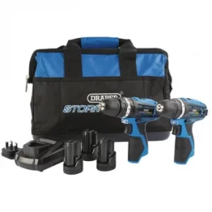 image of Draper Storm Force&amp;#174; 10.8V Power Interchange Combi Drill and Rotary Drill Twin Kit (+3 x 1.5Ah Batteries, Charger and Bag)