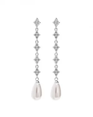 image of Jon Richard Silver Plated Cubic Zirconia Floral and Pearl Drop Earrings