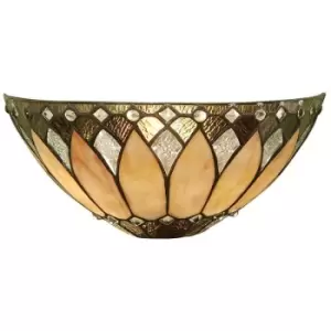 Image of Interiors 1900 Lighting - Interiors Brooklyn - 1 Light Indoor Wall Uplighter Tiffany Glass, E14