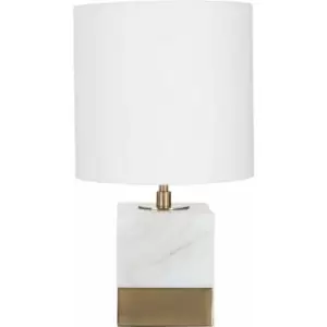 image of Premier Housewares - White Marble Accent Lamp with Cream Shade