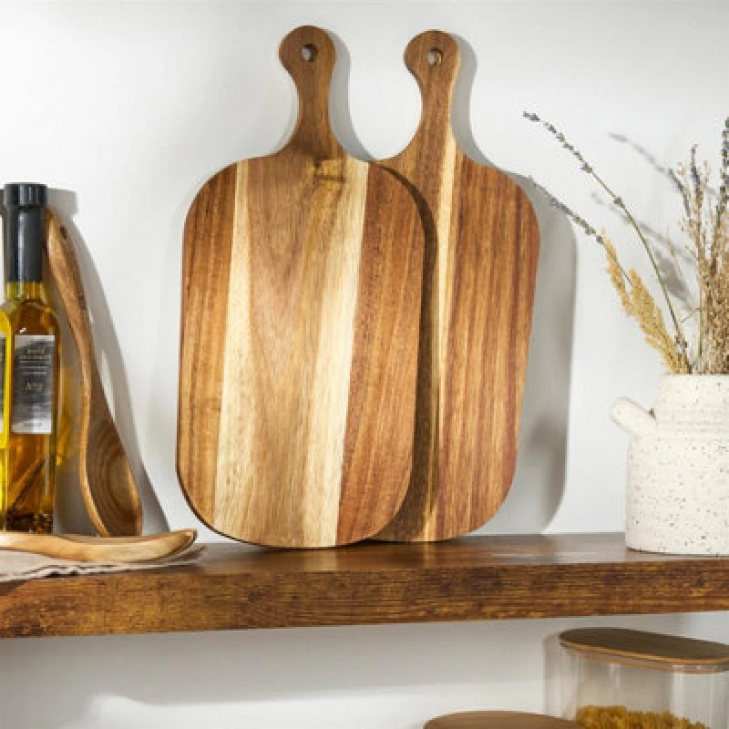 Image of OHS OHS Set of 2 Acacia Wood Serving Chopping Board Cheese Cutting Board in Walnut Walnut One Size Unisex 5027434234738