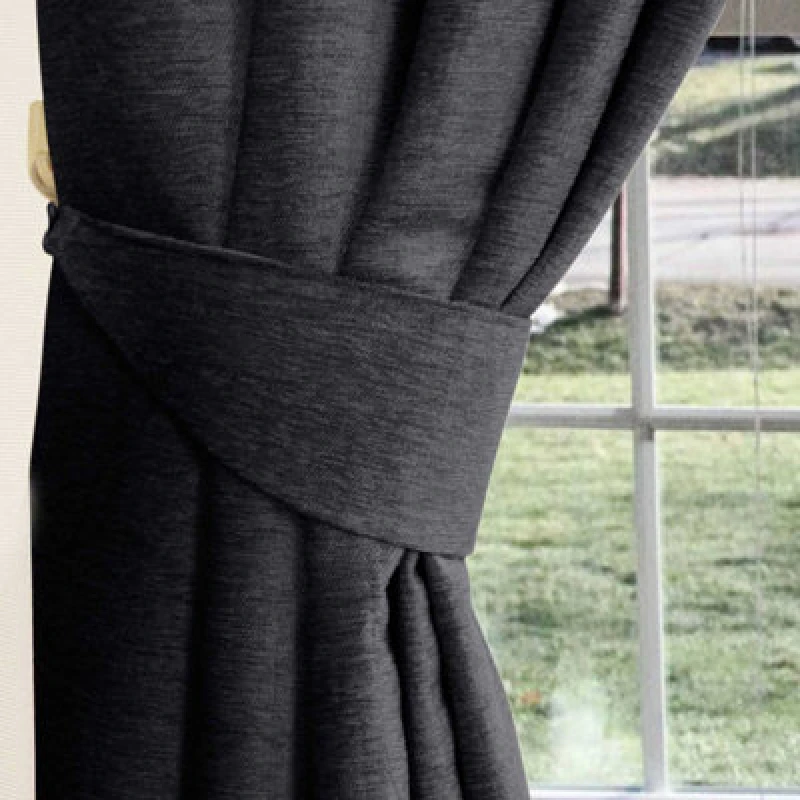 Image of Homescapes Chenille Curtain Tie Back Pair Grey