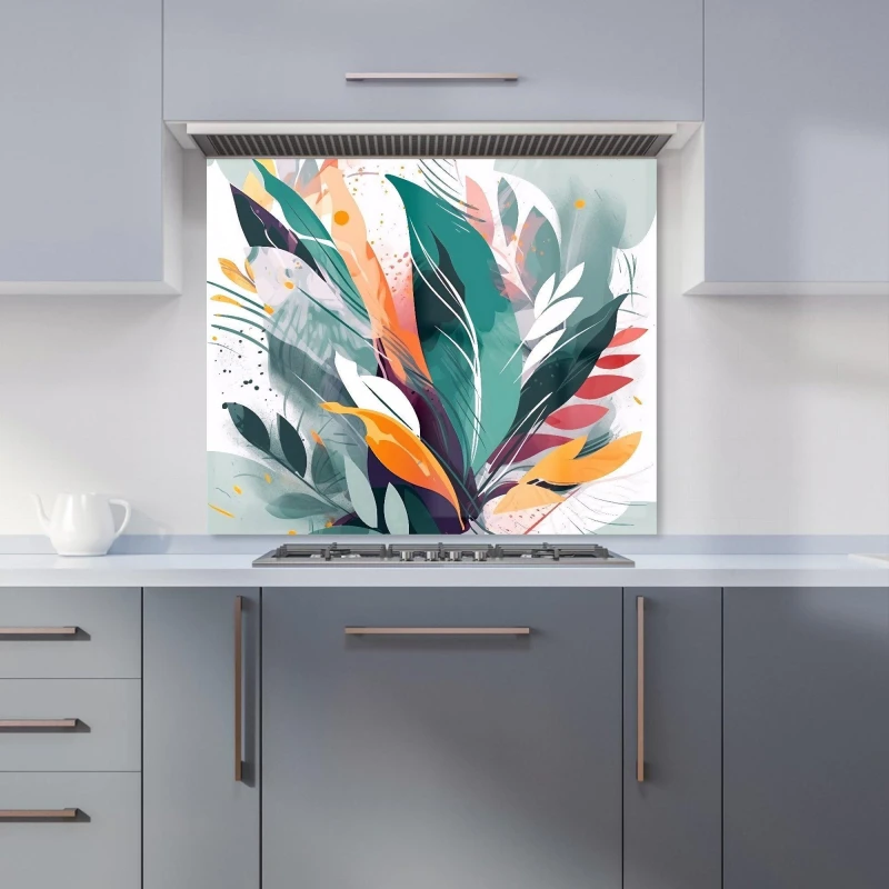 Image of Warren Reed - Designer Coloured Abstrace Feather Leaves Kitchen Splashback in Green Size: 600mm x 750mm Green Unisex 600mm x 750mm