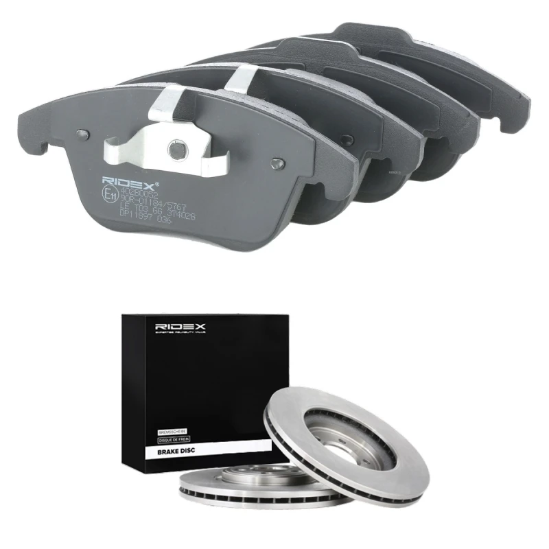 Image of RIDEX 3405B2532 Brake disc and pads set Front Axle, Brake Disc Type: internally vented, not prepared for wear warning indicator Brake Set,disc brakes