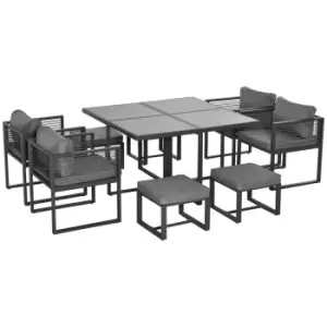 Image of Outsunny 8 Seater Aluminium Garden Dining Cube Set w/ 4 Chairs 4 Footstools