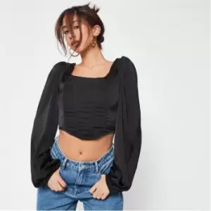 image of Missguided Puff Sleeve Corset Top - Black