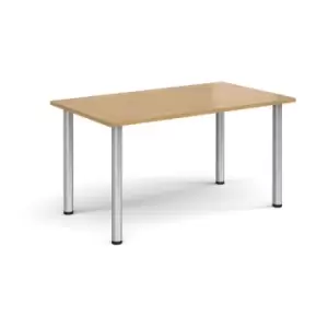 Image of Rectangular silver radial leg meeting table 1400mm x 800mm - oak