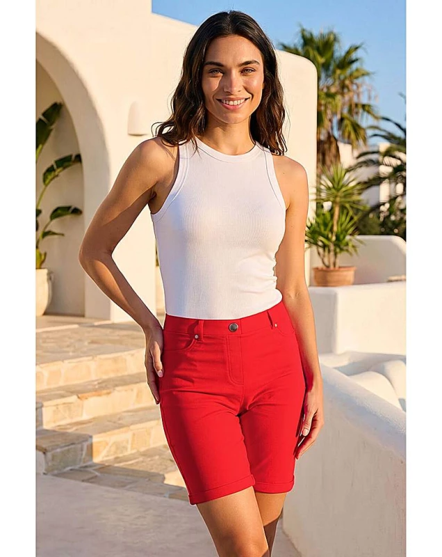 Image of Roman Originals Roman Turn Up Stretch Shorts RED - Roman Originals - Size: 20 RED Female 20 IK65662