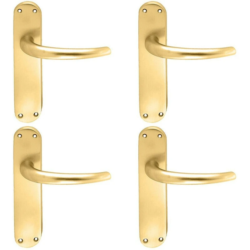 Image of Loops 4x PAIR Slim Round Bar Handle on Shaped Latch Backplate 185 x 40mm Satin Brass Metallics
