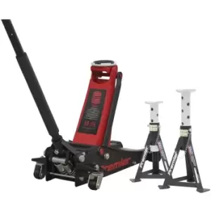 image of 2500LECOMBO Trolley Jack 2.5tonne & Axle Stands (Pair) 3tonne per Stand Combo - Sealey