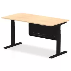 image of Air 1600 x 800mm Height Adjustable Desk Maple Top Black Leg With Black Steel Modesty Panel