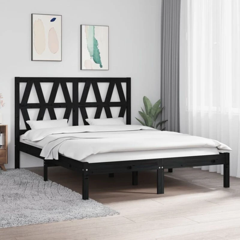 Image of VIDAXL 3103982 Bed Frame without Mattress Black Solid Wood 140x190cm (810001+818624) Vidaxl 8720287027324