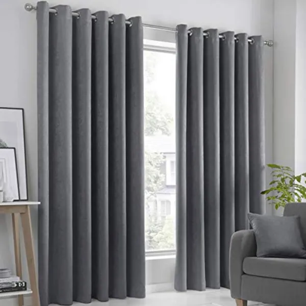 image of Fusion Fusion Strata Eyelet Curtains Charcoal 117 x 183cm FS66510