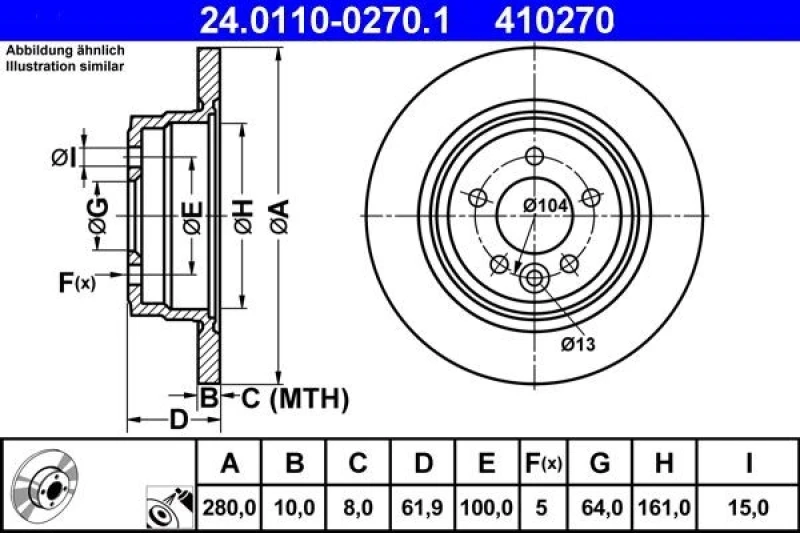 Image of ATE 24.0110-0270.1 Brake disc solid, Coated Brake Disc (82)