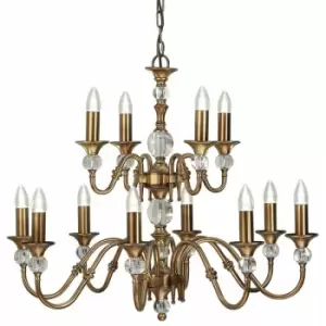 image of Loops - Diana Ceiling Pendant Chandelier Antique Brass & K9 Crystal Curved 12 Lamp Light