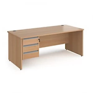 Image of Dams International Straight Desk with Beech Coloured MFC Top and Silver Frame Panel Legs and 3 Lockable Drawer Pedestal Contract 25 1800 x 800 x 725mm