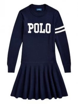 Image of Ralph Lauren Girls Polo Knitted Dress - Navy, Size 8-10 Years, M, Women