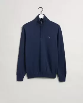 image of GANT Men Casual Cotton Half-Zip Sweater (M) Blue