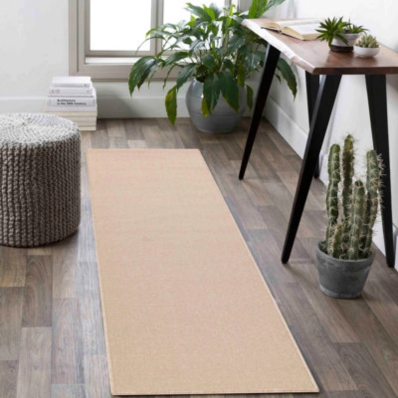 Image of Simple Low Pile Modern Tufted Area Rugs For Living Room With Felt Backing Light Beige 60X220 Cm