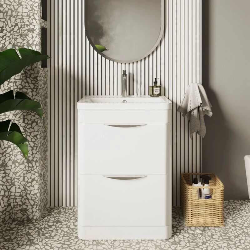 Image of Parade Floor Standing Vanity Unit with Ceramic Basin Gloss White