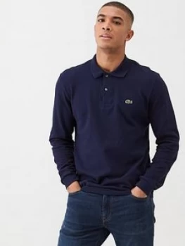 Image of Lacoste Sportswear Classic Long Sleeve Pique Polo Shirt - Navy