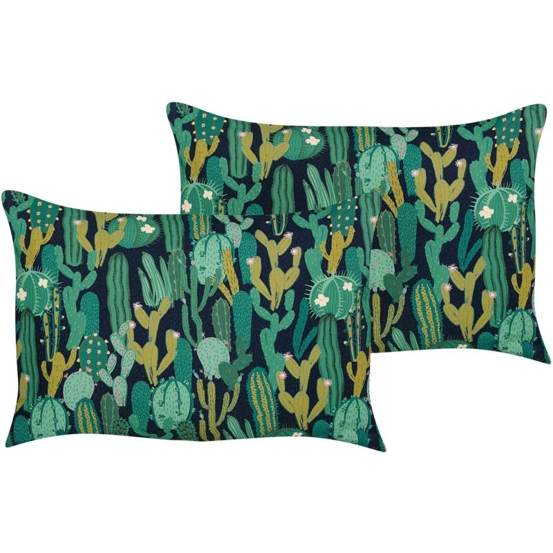 Image of Beliani Set Of 2 Outdoor Cushions Bussana Plant Pattern 40 X 60 Cm Green