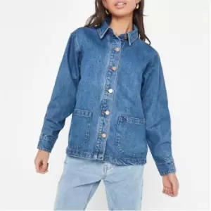 image of Missguided Petite Oversized Button Through Denim Jacket - Blue