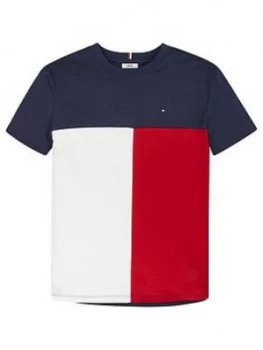 image of Tommy Hilfiger Boys Short Sleeve Colourblock T-Shirt - Navy