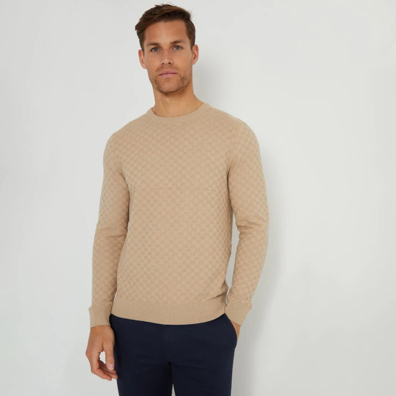 Image of Threadbare Textured Knit Crew Neck Jumper - Beige Beige S