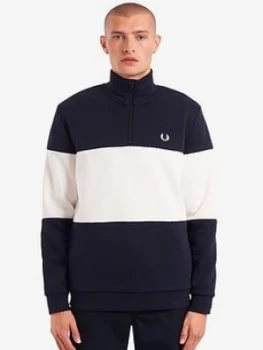 Image of Fred Perry Colourblock Half Zip Sweatshirt - Navy, Size XL, Men