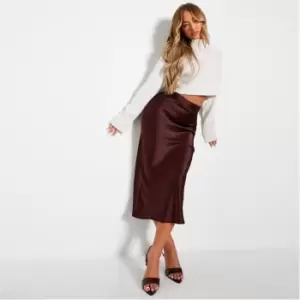 Image of I Saw It First Satin Maxi Skirt - Brown