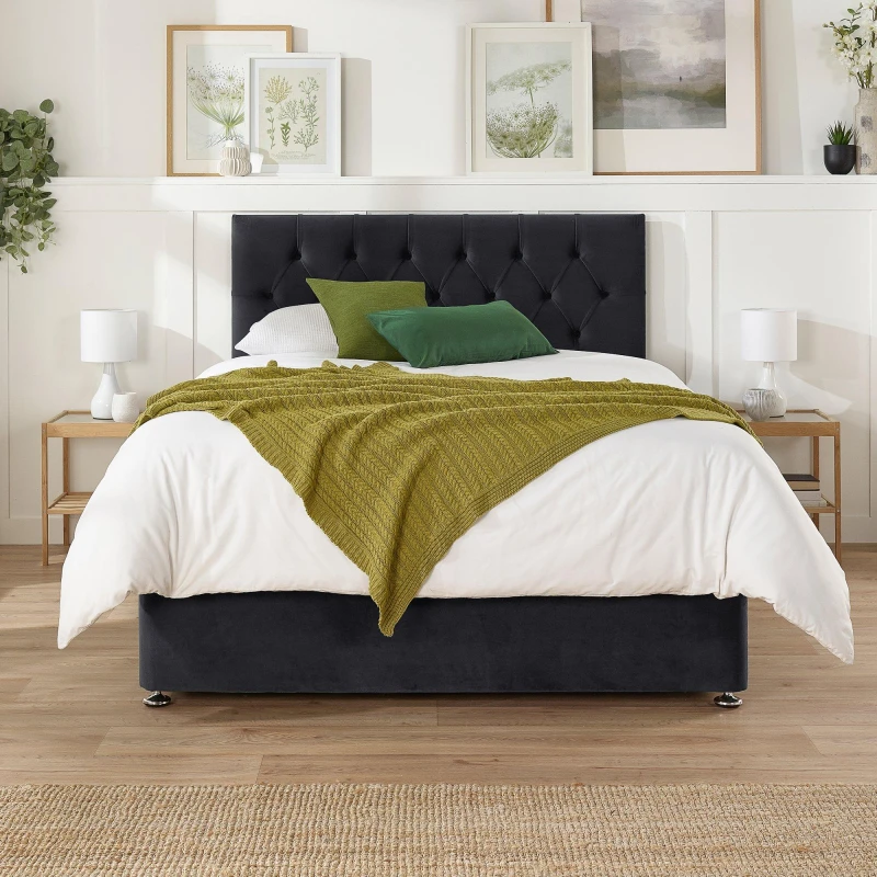 Image of Aspire Aspire Olivier Divan, Plush Fabric, Strutted Headboard, No Drawers Black
