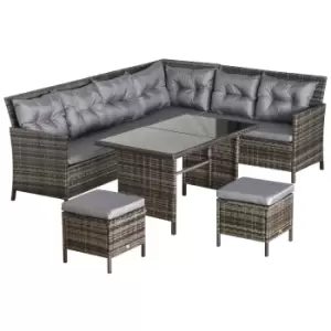 Image of Outsunny 6 Pcs Patio Wicker Sofa Set Rattan Chair Furniture W/ Glass and Cushioned