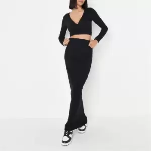 Missguided Rib Ls Top and Midi Skirt Co Ord - Black